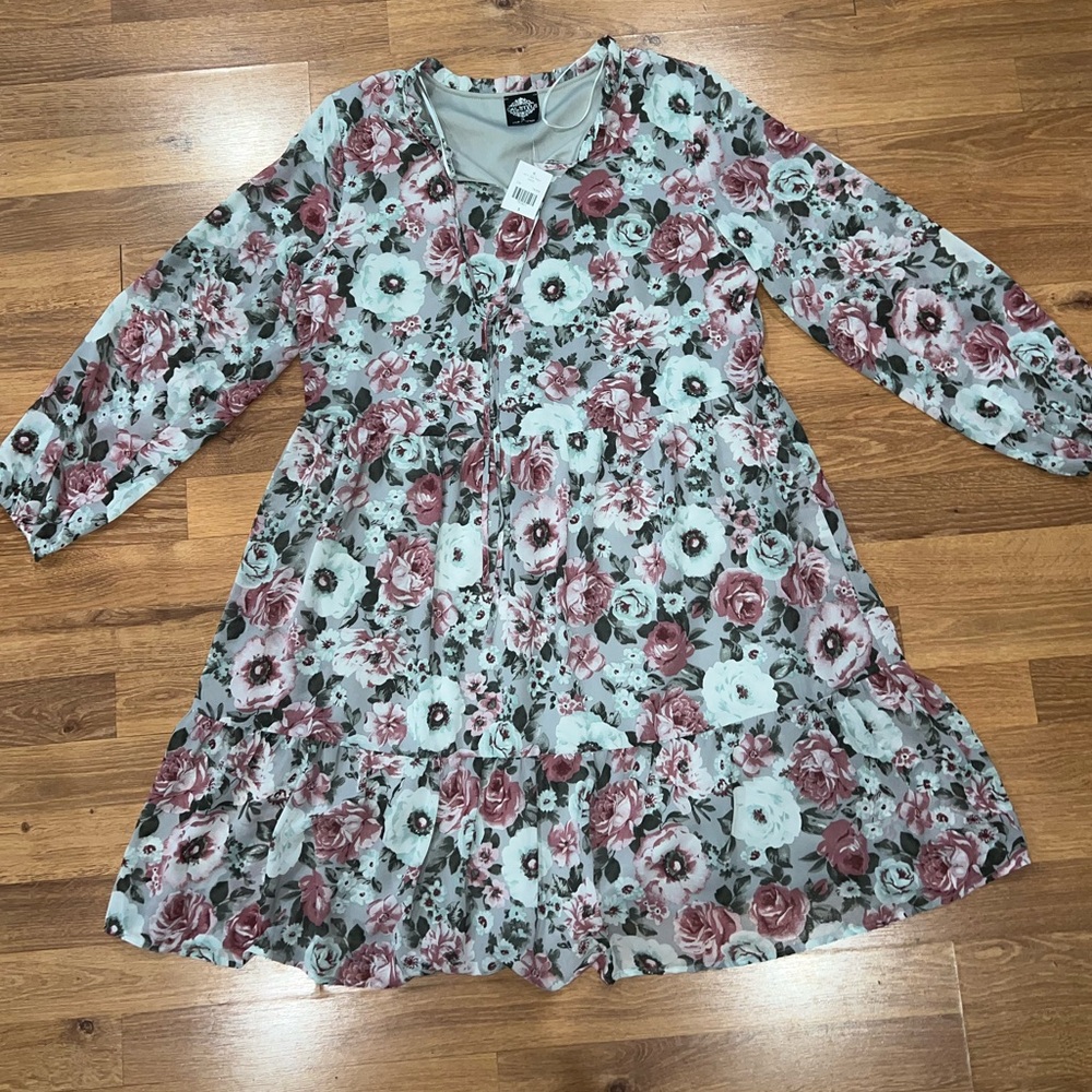 Floral Dress in Pink and Gray